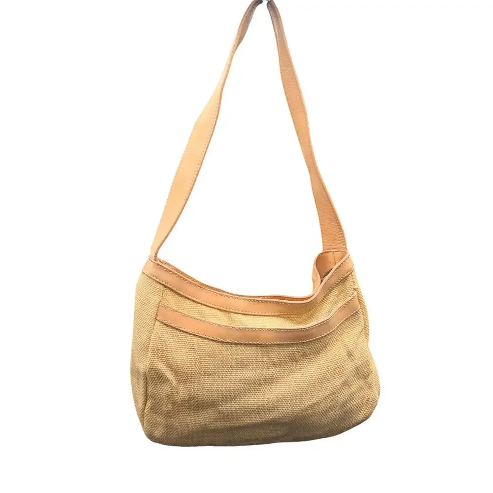 Tommy Bahama Canvas Leather Hobo Shoulder Bag Beige Palm Tree Purse